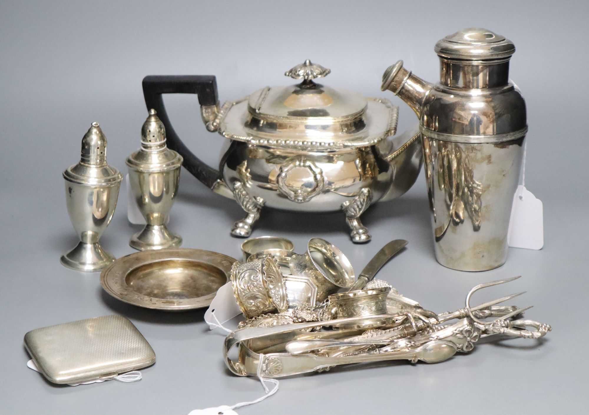 A collection of silver and plated items